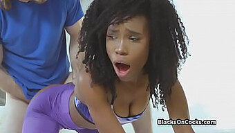 Black Babe Stretches Her Booty For Interracial Fuck