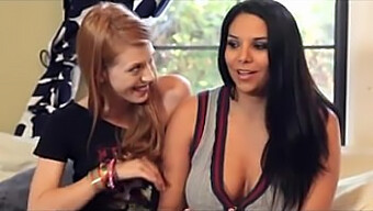 Redhead And Brunette Lesbian Engage In Ass Licking And Small Tit Play