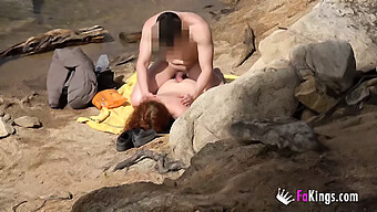 Redhead Teen Gets A Cum Shower At The Beach