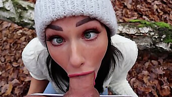 Teen With Freckles Gives Oral And Swallows Cum In The Woods